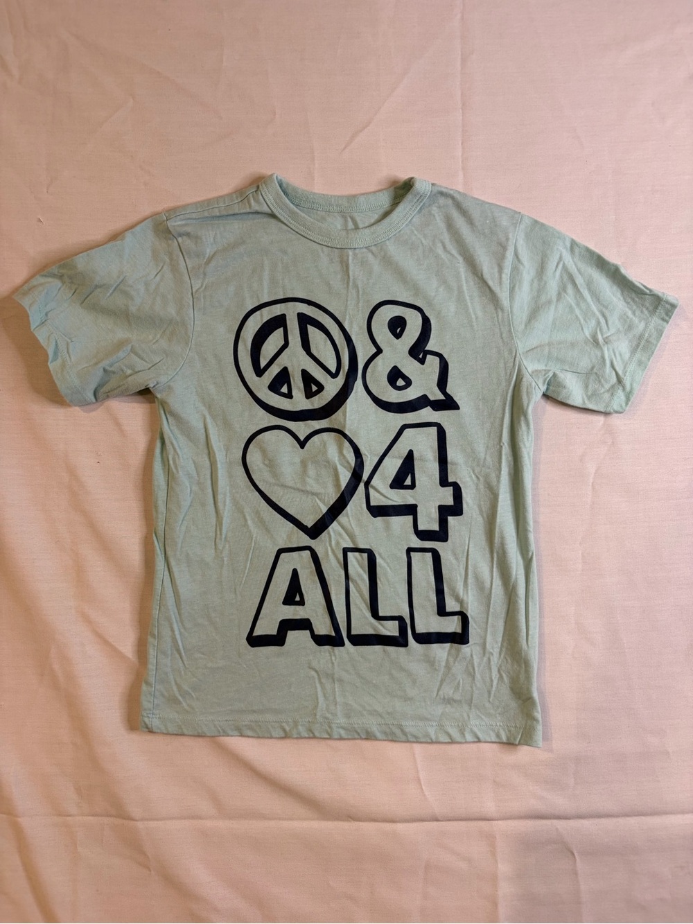 Place Kids Mint Graphic Tee with Navy Peace & Love Print